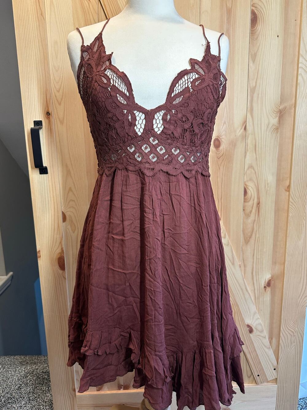 FP One Adella Slip Mini Dress in Brown Crochet
Lace - Size M